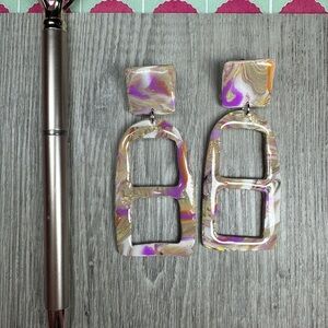 Polymer Clay Window Like Abstract Multicolor Dangle Earrings